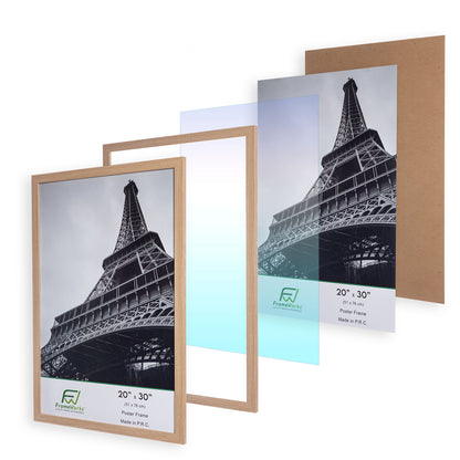 20" x 30" Natural Oak Wood 2-Pack Back-Loading Poster Frames