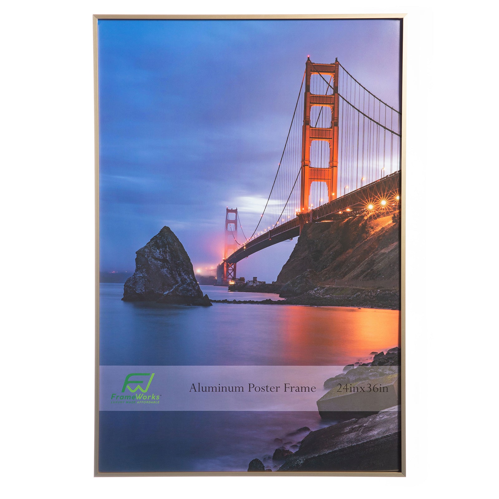 24" x 36" Gold Brushed Aluminum Poster Picture Frame with Plexiglass