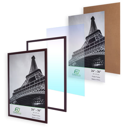 24" x 36" Mahogany Wood 2-Pack Back-Loading Poster Frames