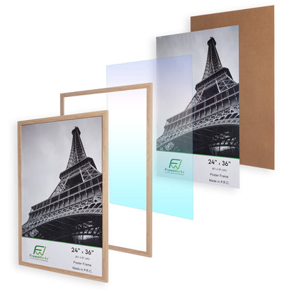 24" x 36" Natural Oak Wood 2-Pack Back-Loading Poster Frames