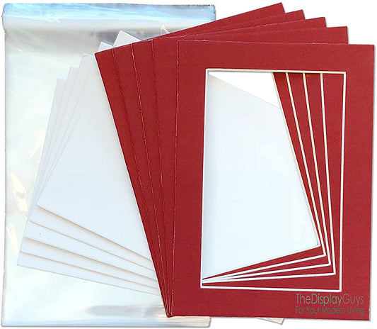 5" x 7" 25 Pack of Red Mat Boards, Backing Boards and Plastic Bags