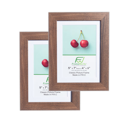 5" x 7" Classic Dark Oak Wood Picture Frame with Tempered Glass, 4" x 6" Matted