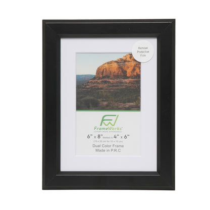 6" x 8" Black Wood 2-Pack Picture Frames, 4" x 6" Matted