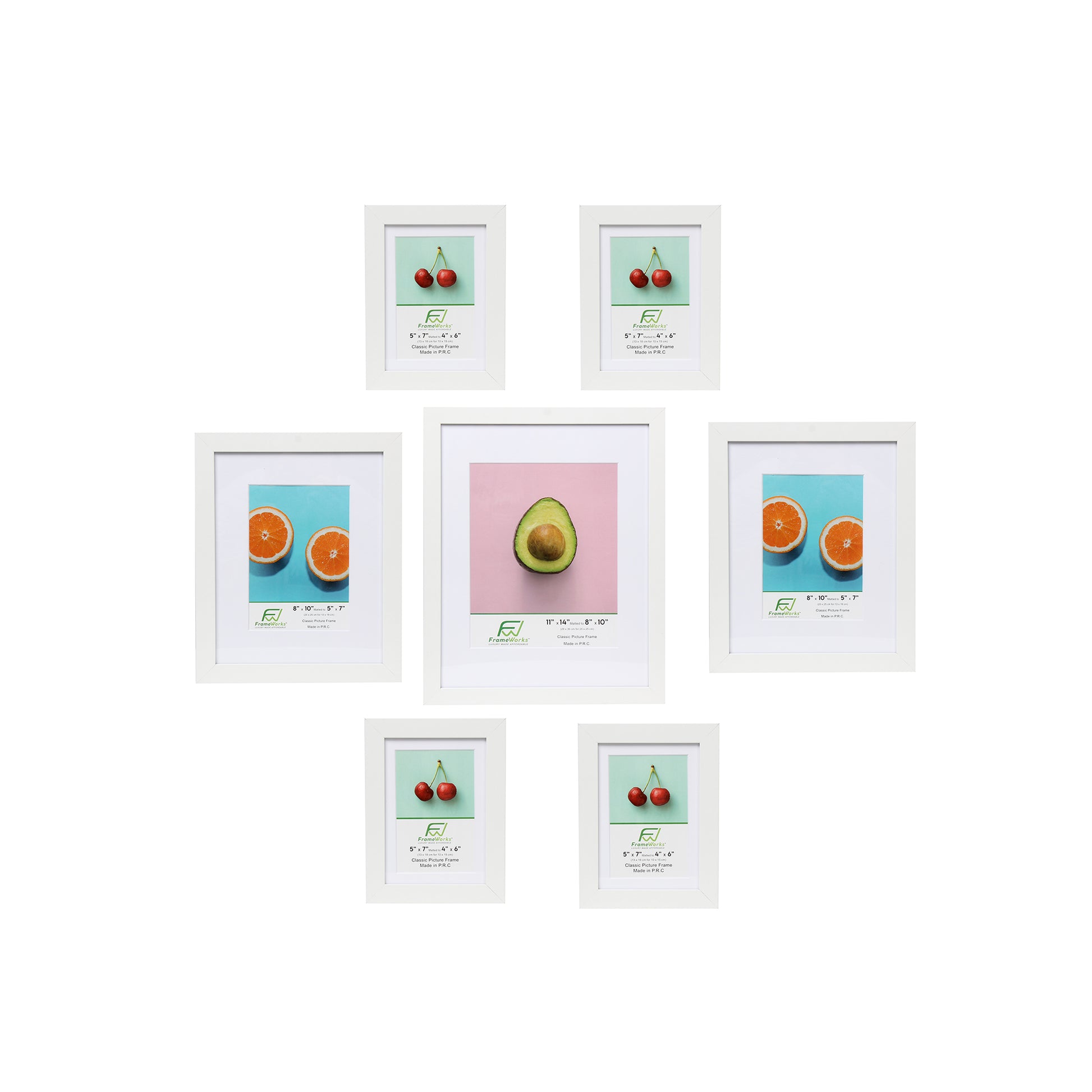 7 Piece White Wood Picture Frame Collage Set with Tempered Glass