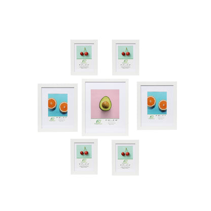 7 Piece White Wood Picture Frame Collage Set with Tempered Glass