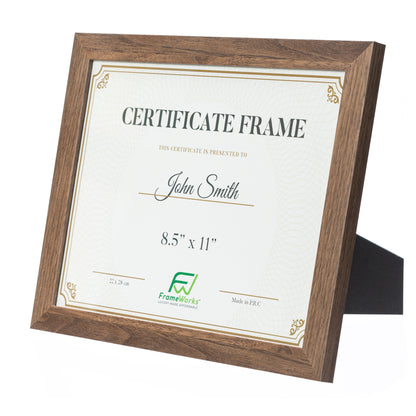 8.5" x 11" Classic Dark Oak Wood Document Picture Frame with Tempered Glass