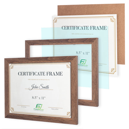 8.5" x 11" Classic Dark Oak Wood Document Picture Frame with Tempered Glass