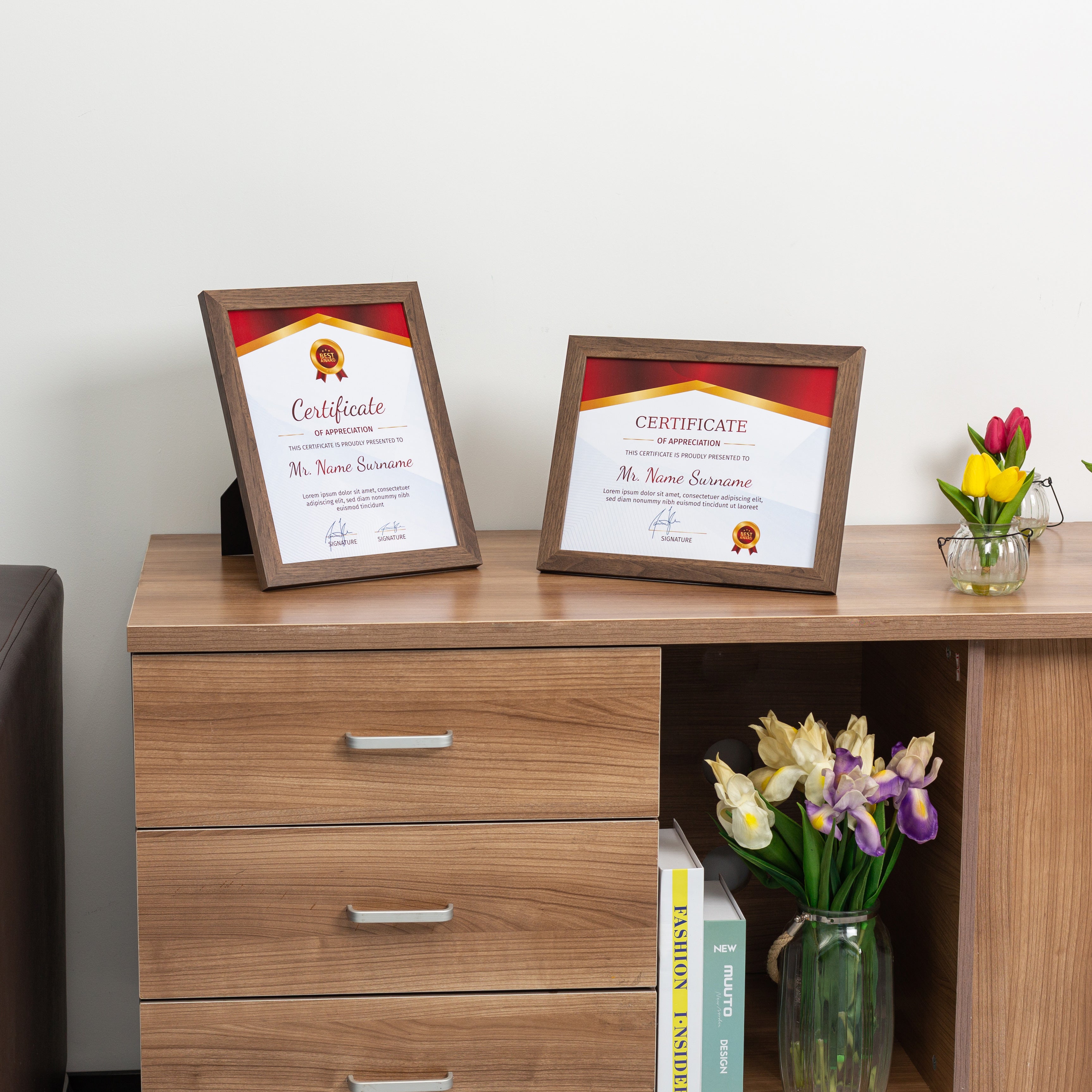 8 1/2" x 11" Classic Dark Oak MDF Wood Document Picture Frame with Tem ...