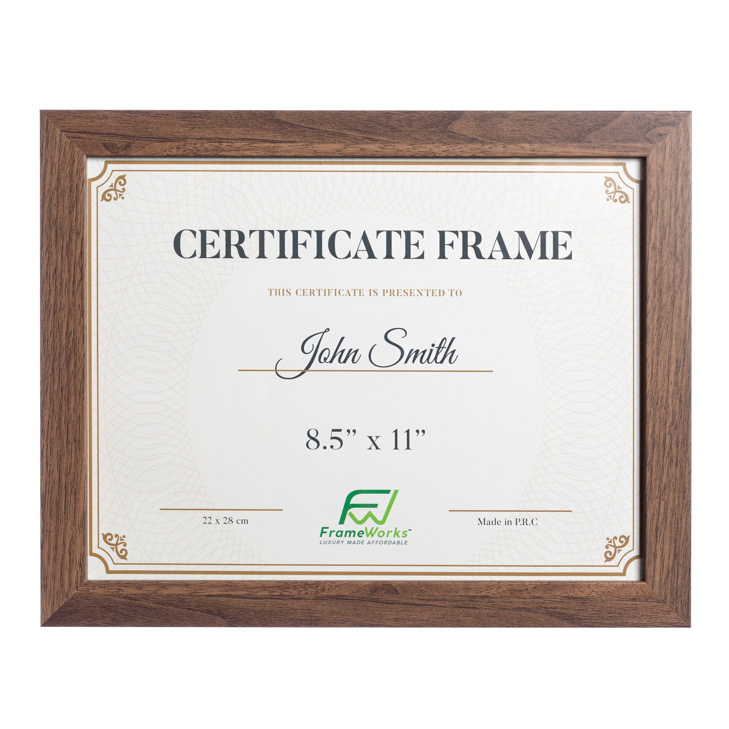 8.5" x 11" Classic Dark Oak Wood Document Picture Frame with Tempered Glass