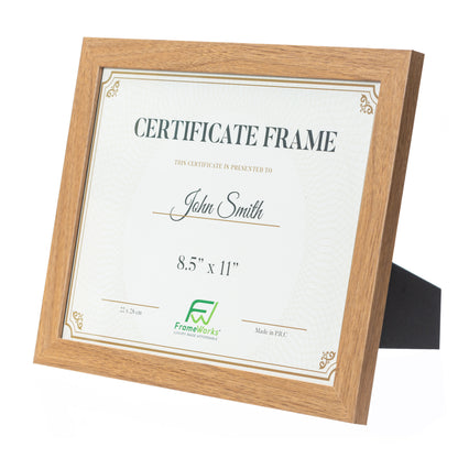 8.5" x 11" Classic Light Oak Wood Document Picture Frame with Tempered Glass