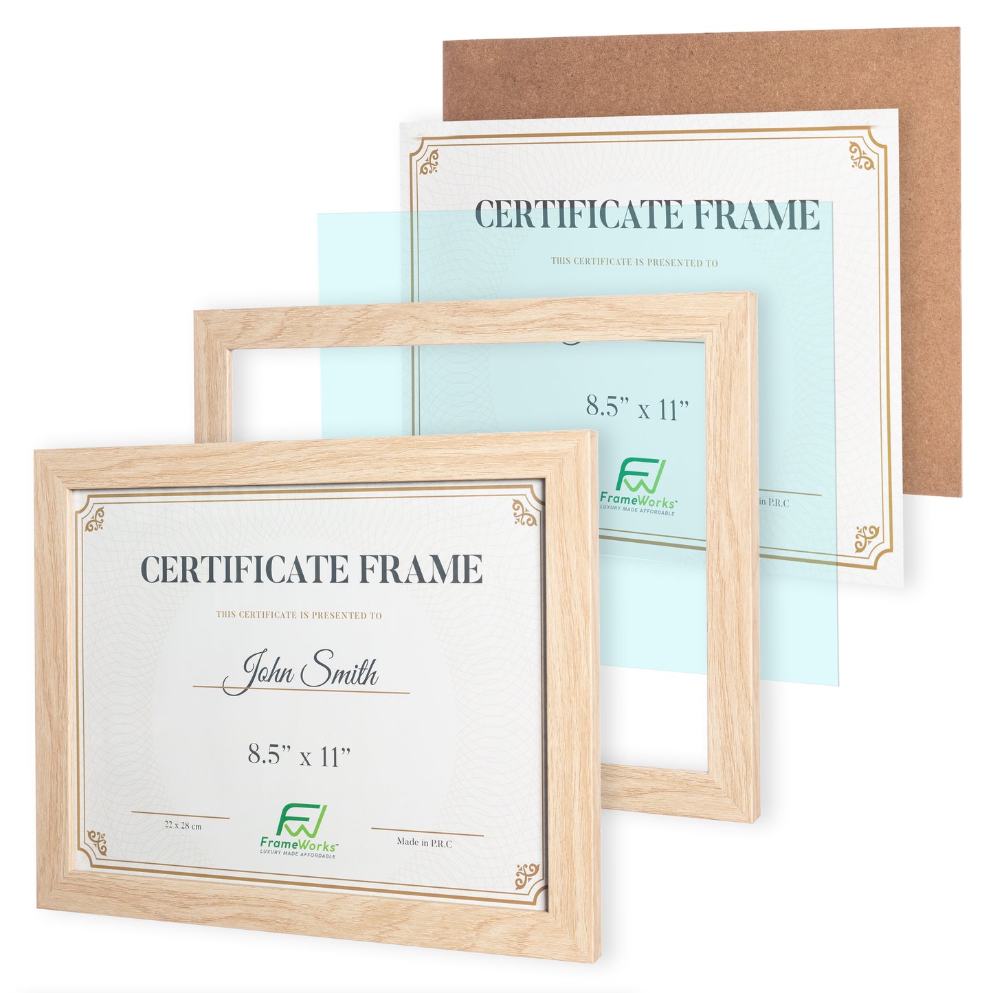 8.5" x 11" Classic Natural Oak Wood Document Picture Frame with Tempered Glass