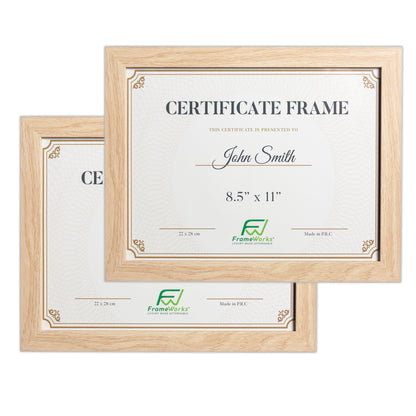 8.5" x 11" Classic Natural Oak Wood Document Picture Frame with Tempered Glass