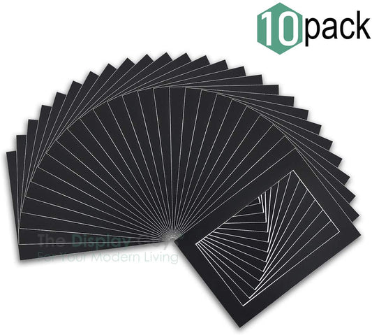 8" x 10" 10 Pack of Black Pre-Cut Acid Free Mat Boards for 5" x 7" Photos