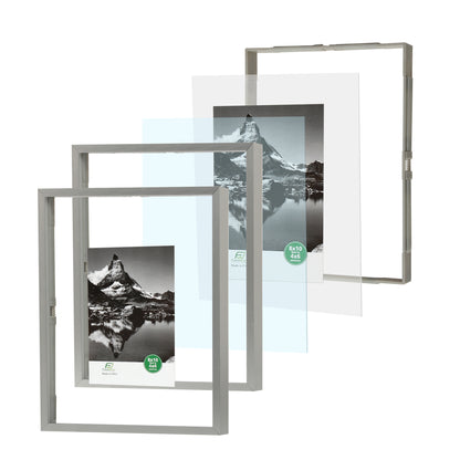 8" x 10" Deluxe Silver Aluminum Contemporary Floating Picture Frame