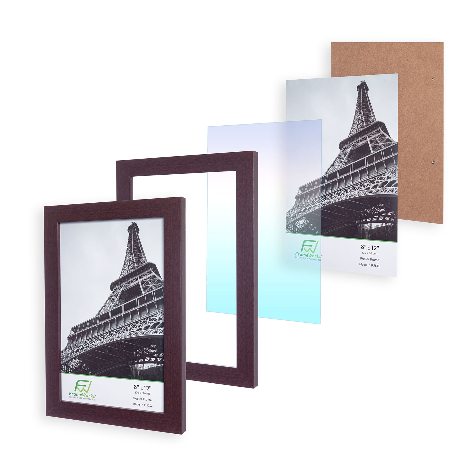 8" x 12" Mahogany Wood 2-Pack Back-Loading Poster Frames