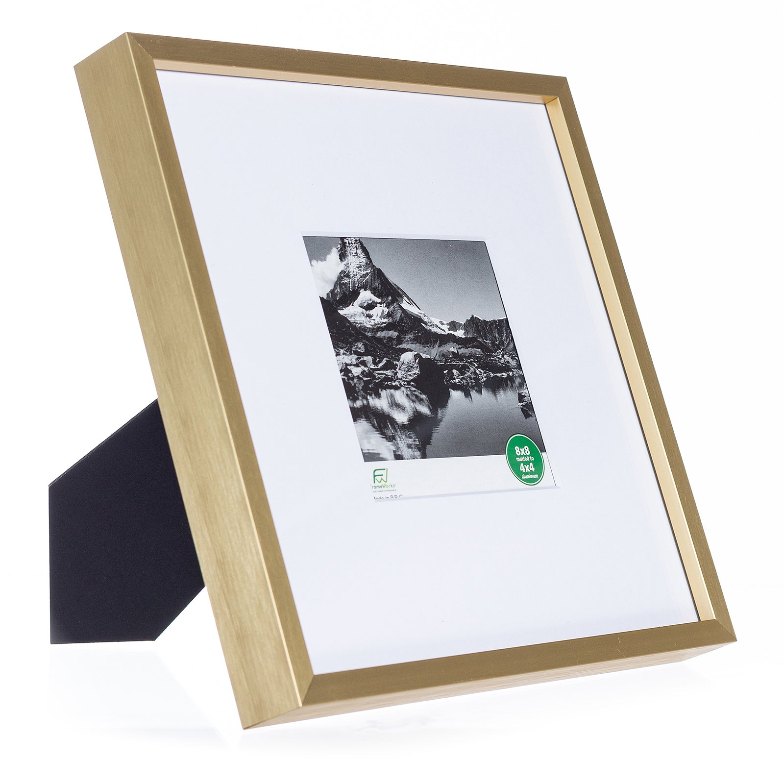 8 x 8 Deluxe Brass Gold Aluminum Contemporary Picture Frame, 4 x 4  Matted