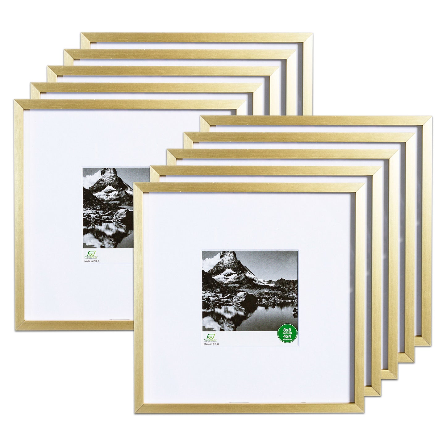 8" x 8" Deluxe Brass Gold Aluminum Contemporary Picture Frame, 4" x 4" Matted
