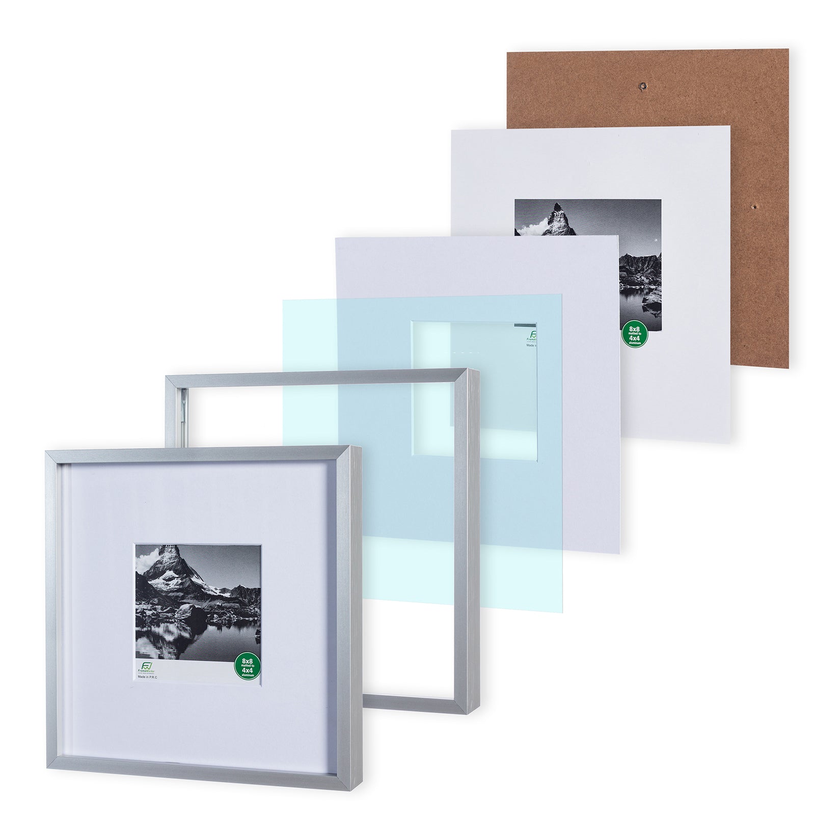 8 x 8 Deluxe Silver Aluminum Contemporary Picture Frame, 4 x 4 Mat –  FrameWorks