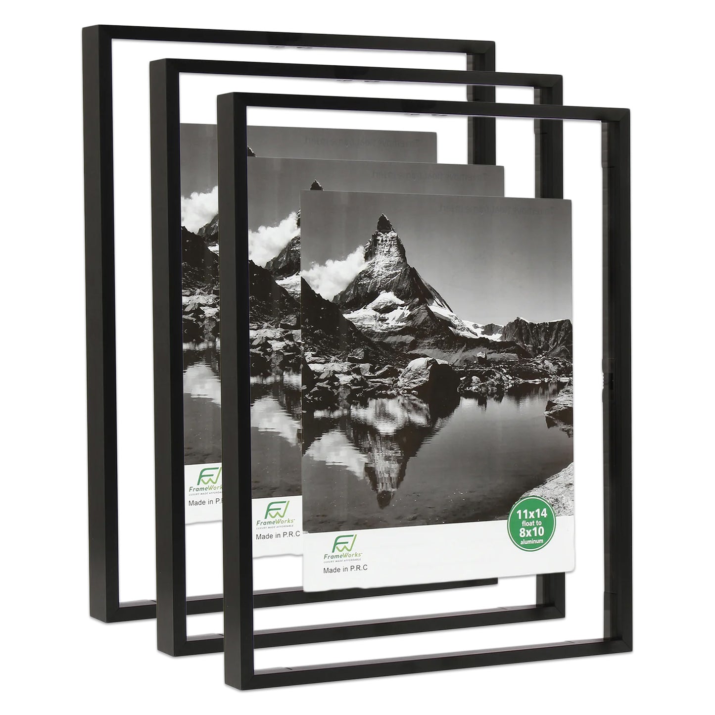 11" x 14" Deluxe Black Aluminum Contemporary Floating Picture Frame with Tempered Glass