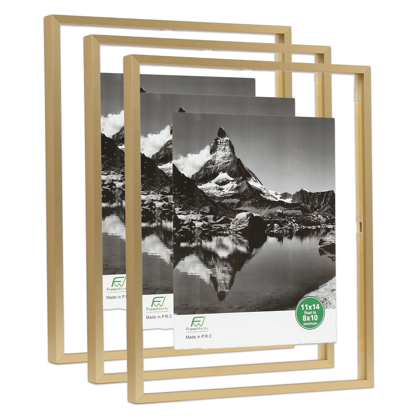 11" x 14" Deluxe Brass Gold Aluminum Contemporary Floating Picture Frame with Tempered Glass