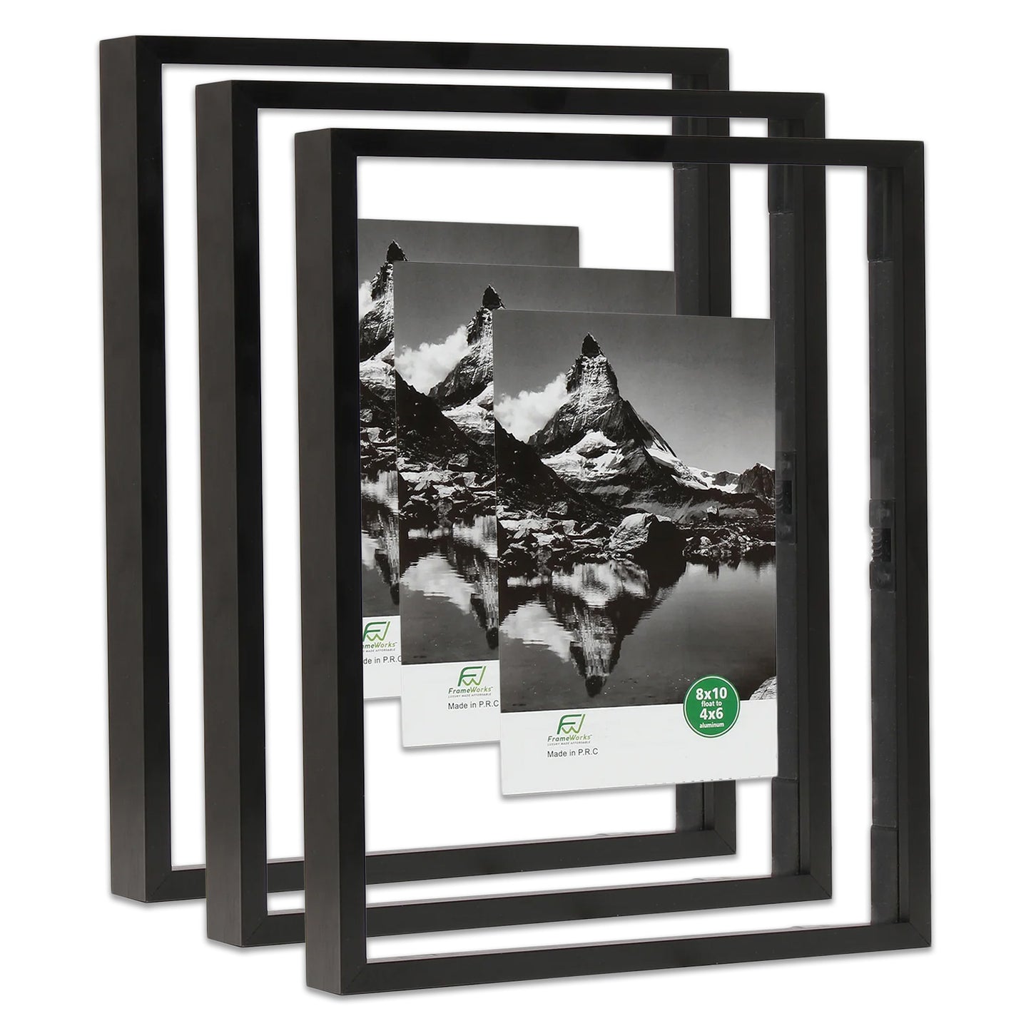 8" x 10" Deluxe Black Aluminum Contemporary Floating Picture Frame