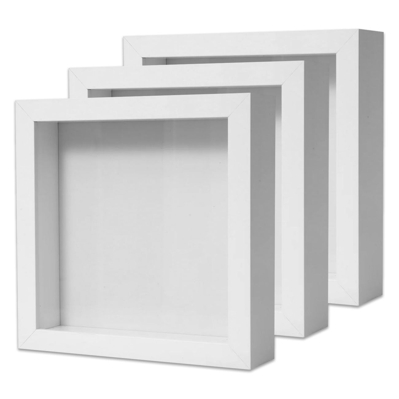 8x8 Shadow Box Frame White, 1.125 inches Deep Real Wood Rustic Shadowbox  Displa